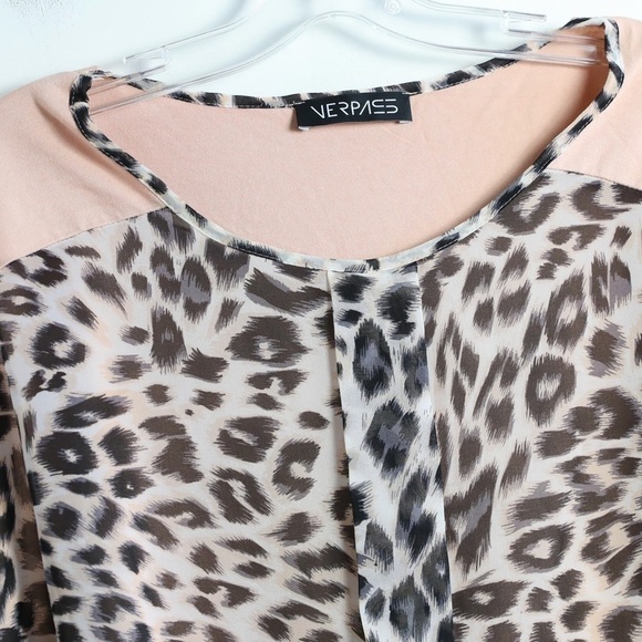 Verpass mixed media top leopard animal print pastel pink plus size blouse 22 - Picture 3 of 7
